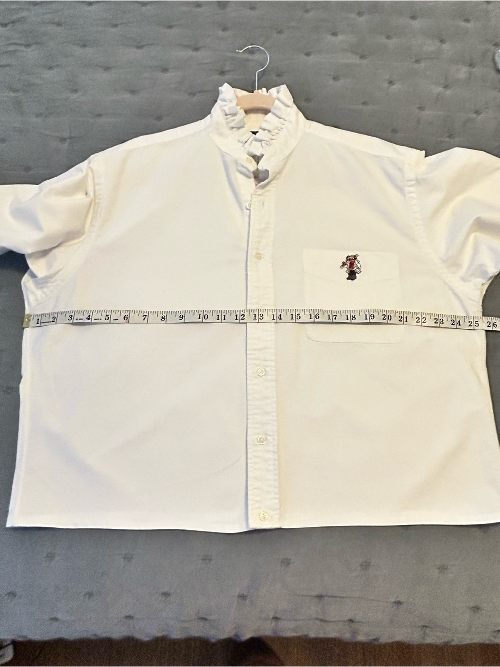 Upcycled Ralph Lauren White Button-Down Shirt Embroidered Polo Bear Pocket Med - Picture 7 of 10